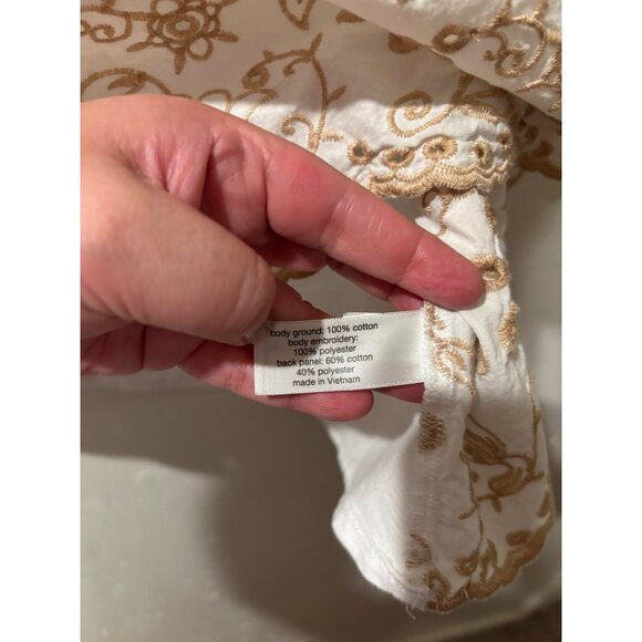 Lane Bryant  White & Beige Embroidered Cotton Blend Short Sleeve Tunic Top - Picture 5 of 11